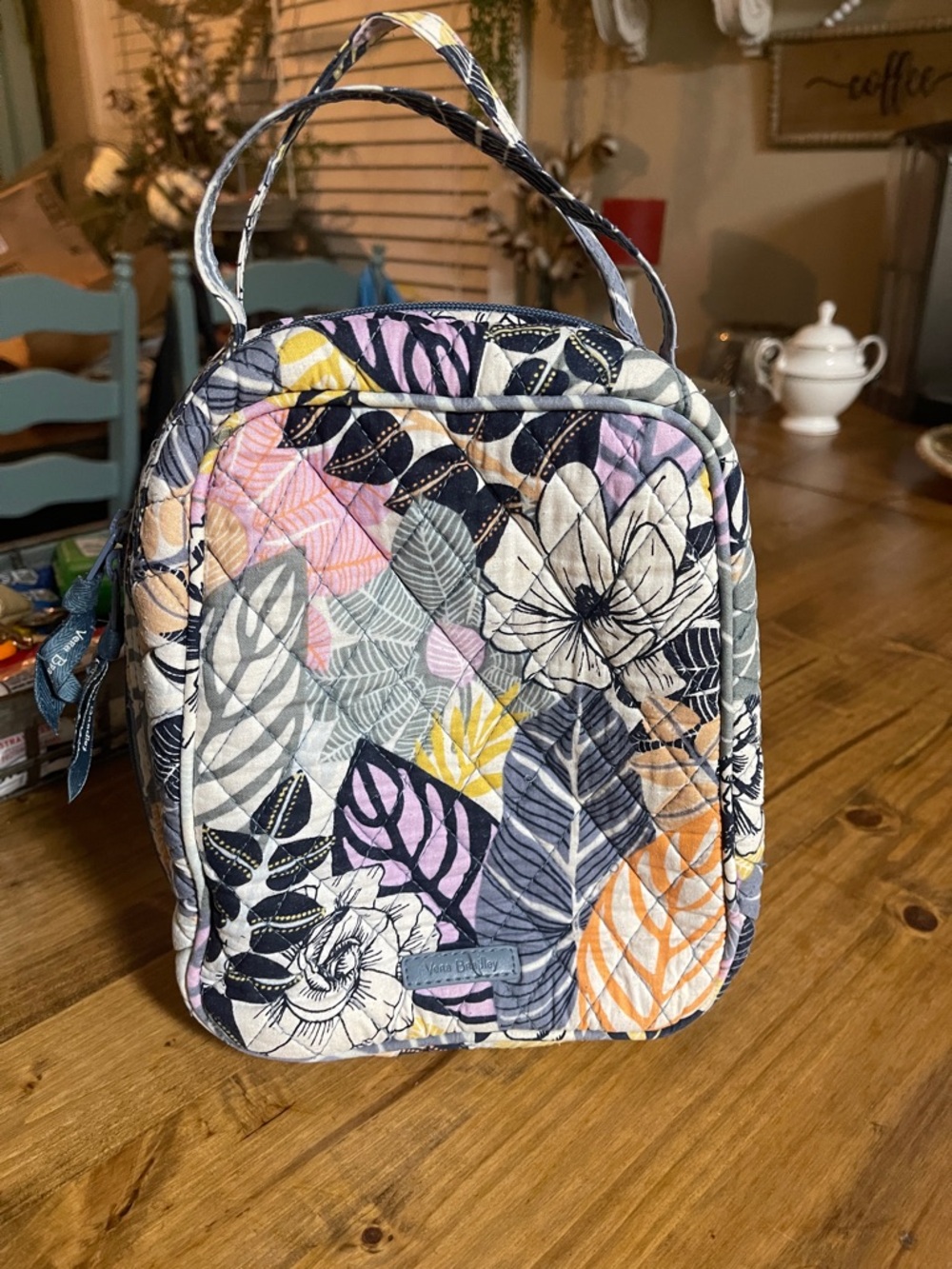 Vera Bradley Quilted Floral Cosmetic Bag in Navy, Pink, Yellow, Cream